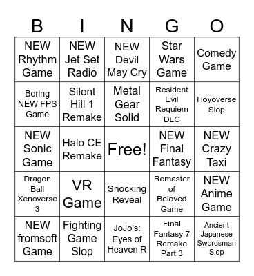 Summer Game Fest 2026 Bingo Card