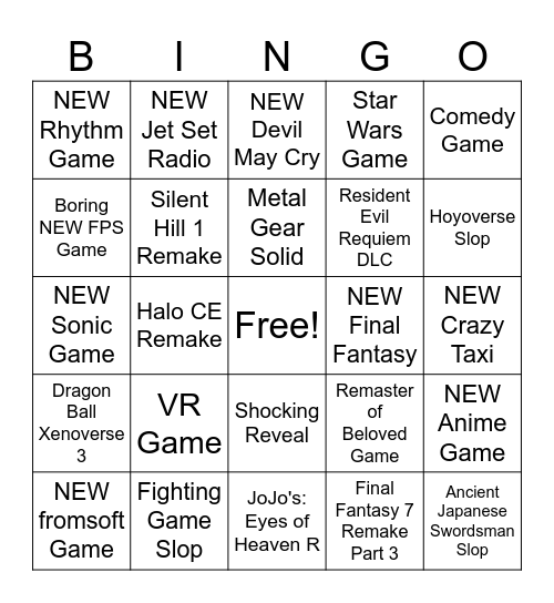 Summer Game Fest 2026 Bingo Card
