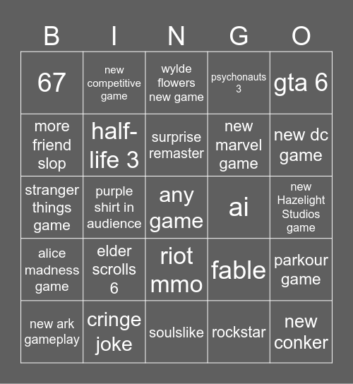 summer games fest Bingo Card