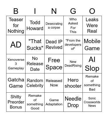 Game Fest Bingo Card
