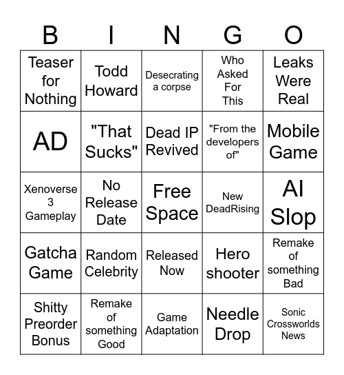 Game Fest Bingo Card