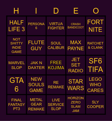 Geoff's Birthday Party Bingo Card