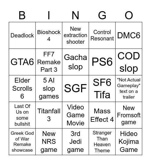 Summer Games Fest 2026 Bingo Card