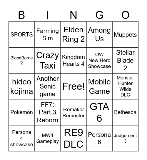 Summer Game Fest Bingo Card
