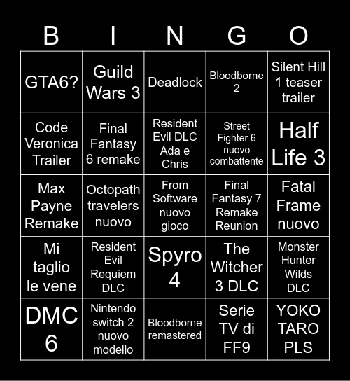 Game fest Bingo Card
