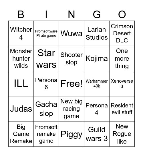 Summer games Fest Bingo Card