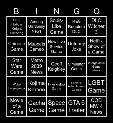 SGF 2026 Rec Room Bingo Card