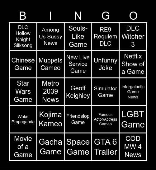 SGF 2026 Rec Room Bingo Card