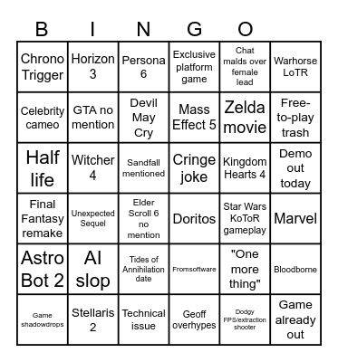Summer Games Fest 2026 Bingo Card