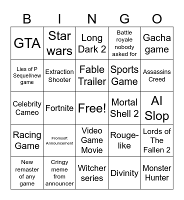 Summer Game Fest 2026 Bingo Card