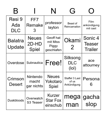 Summer Games Fest Bingo Card