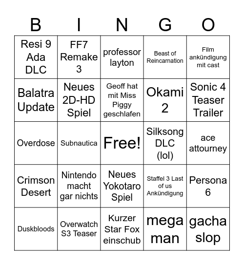 Summer Games Fest Bingo Card
