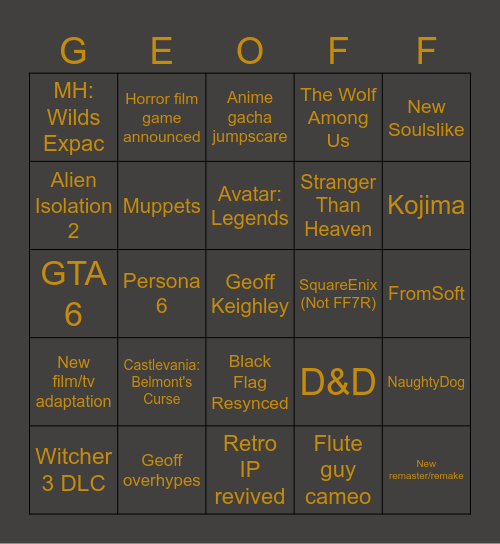 Summer Games Fest 2026 Bingo Card
