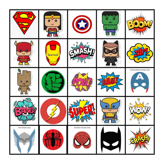 Superhero Bingo Card