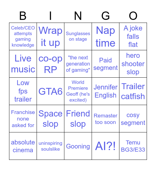 Lemon & Chats Summer games fest bingo Card