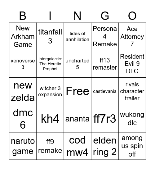 Summer Game Fest 2026 Bingo Card
