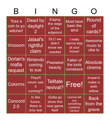 Summer game fest 2026 Bingo Card