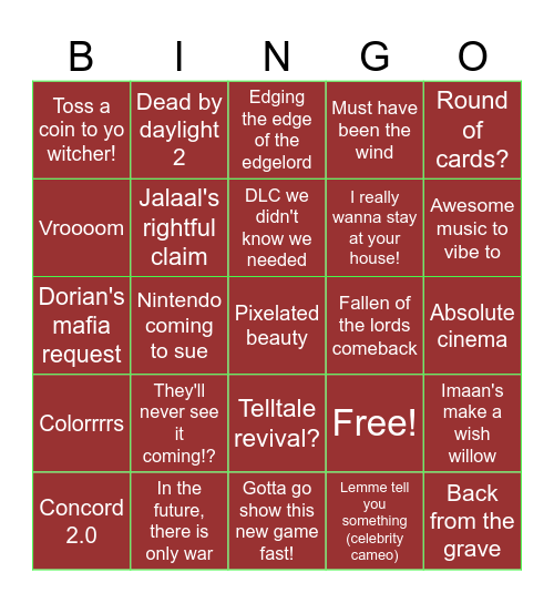 Summer game fest 2026 Bingo Card