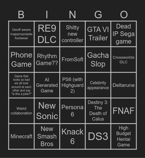 Geoff and the Giant Peach Bingo Card