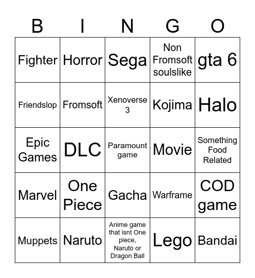 summer game fest Bingo Card
