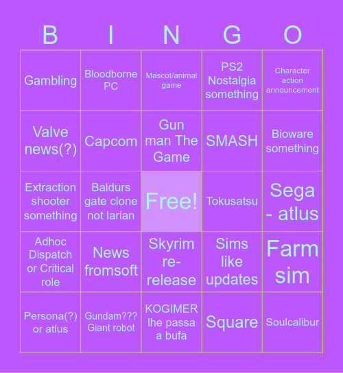 SGF 26' Bingo Card