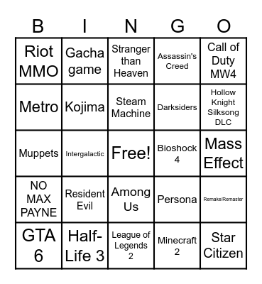SummerGameFest Bingo Card