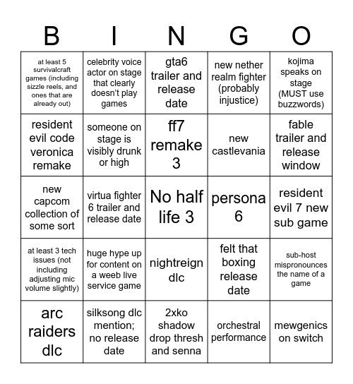 sgs 2026 bingo Card