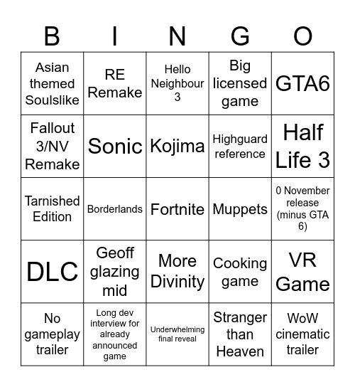 Untitled Bingo Card