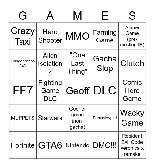 Summer Gamefest 2026 Bingo Card