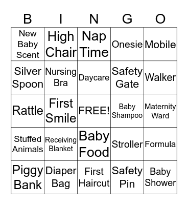 Baby Shower Bingo Card