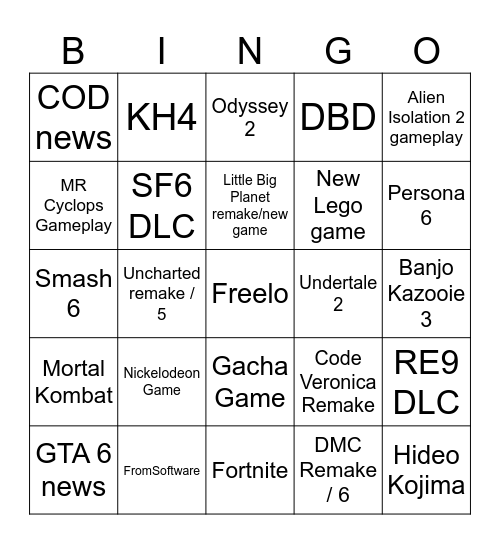Sumer Gaming Feast Bingo Card