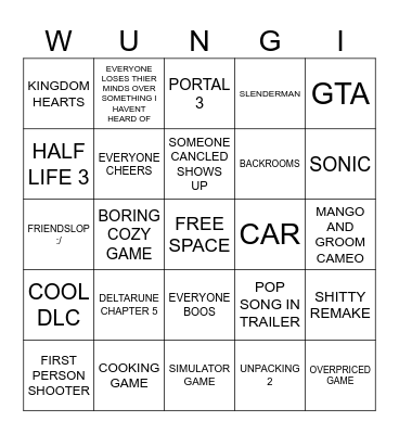 DUMMER GAMES BUNWO Bingo Card