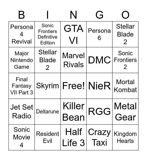 Summer Games Fest Bingo Card