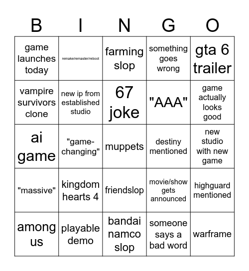 summer games fest Bingo Card