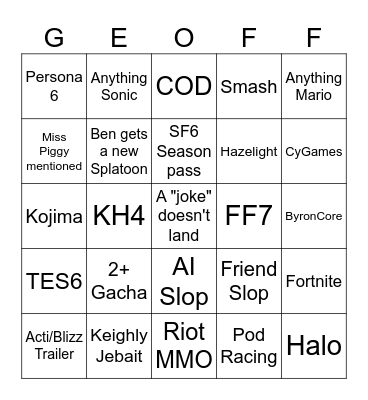 SGF 26 Bingo Card