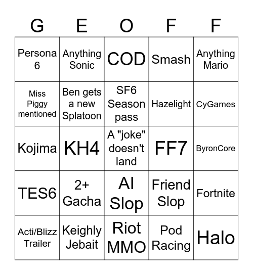 SGF 26 Bingo Card