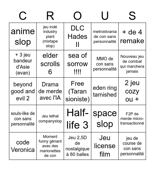 SUMMER GAME FEST CROUSPLAZA EMOJI FEU Bingo Card