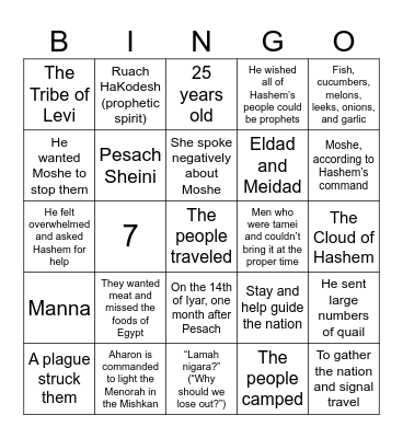 Parsha of the Week Bhaaloscha Bingo Card