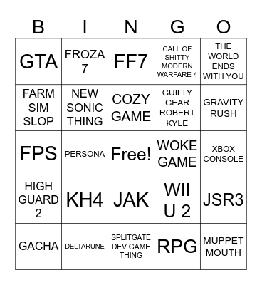 gamefest Bingo Card