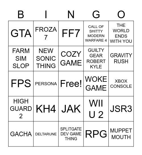 gamefest Bingo Card