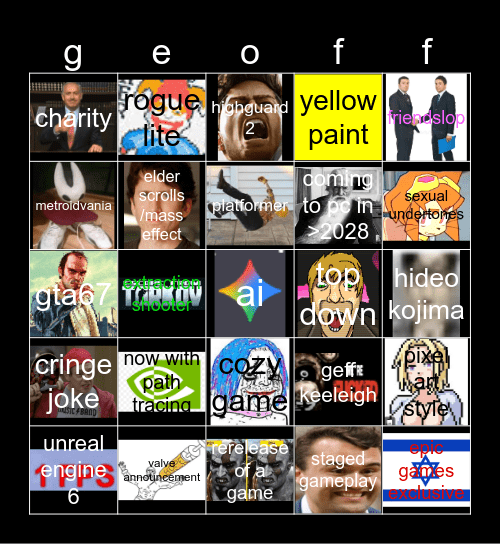 suffering Bingo Card