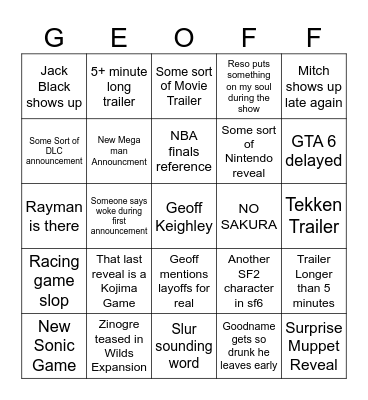 Summer Games Fest Bingo Card