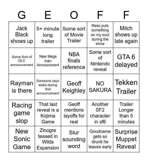 Summer Games Fest Bingo Card