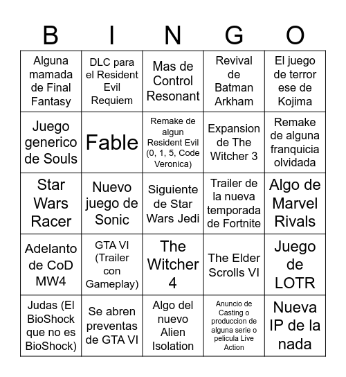 Summer Game Fest Bingo Card