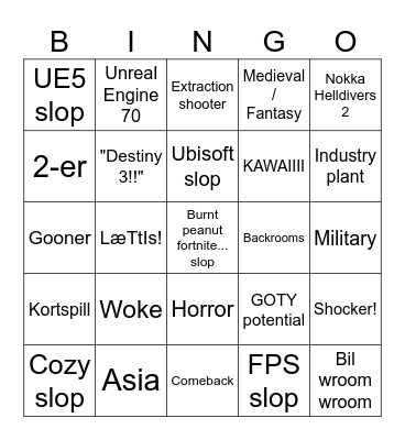 Summer Game Fest Predictions Bingo Card