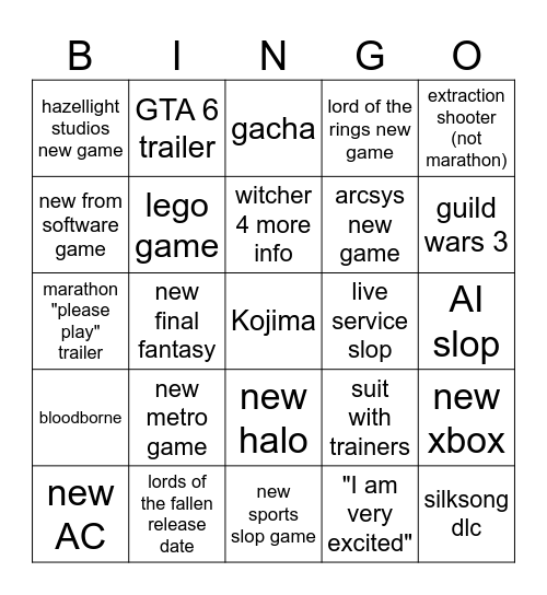 summer games fest Bingo Card