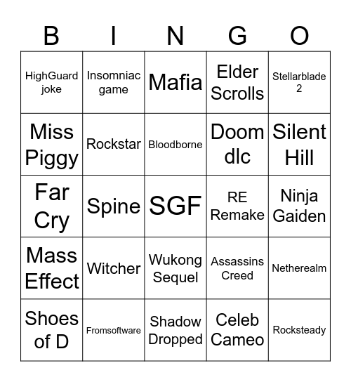 Summer Games Fest Bingo Card