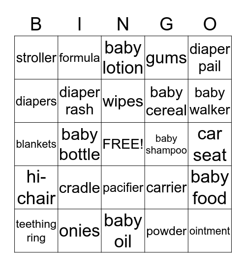 baby shower Bingo Card