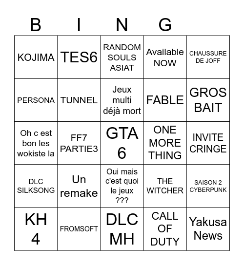 Summer Games Fest Bingo Card