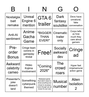 Summer Games Fest 2026 Bingo Card